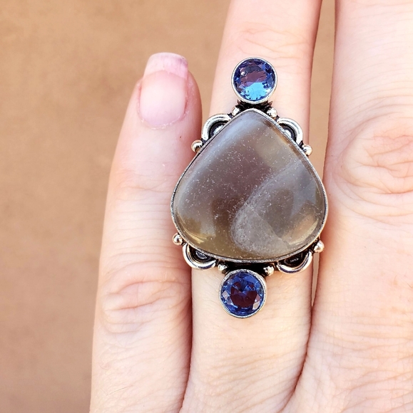 New Fluorite and Blue Topaz 925 Silver Ring. - Picture 10 of 15
